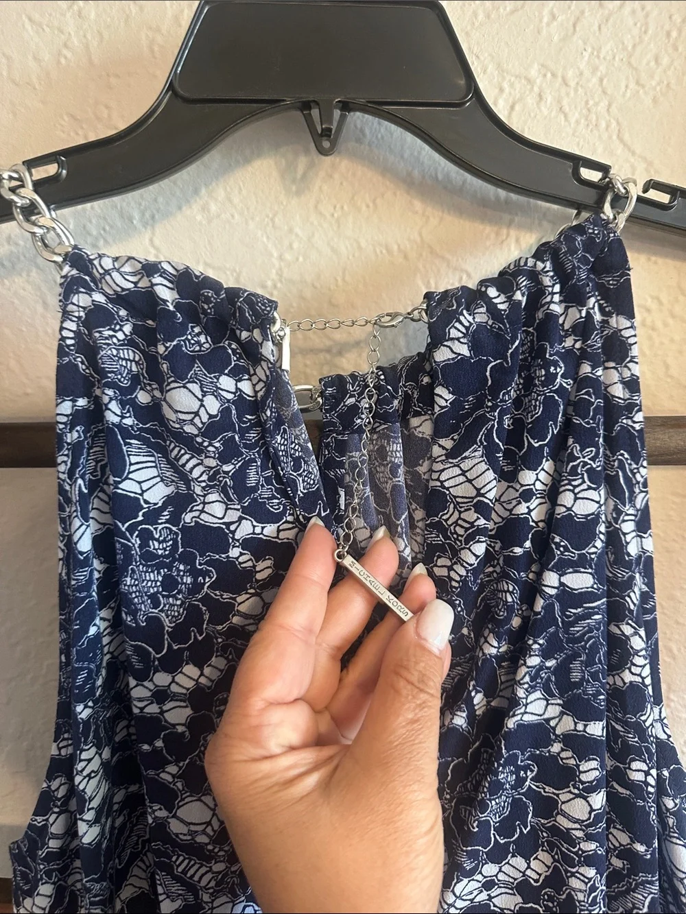 Michael Kors Navy and White Floral Halter Dress